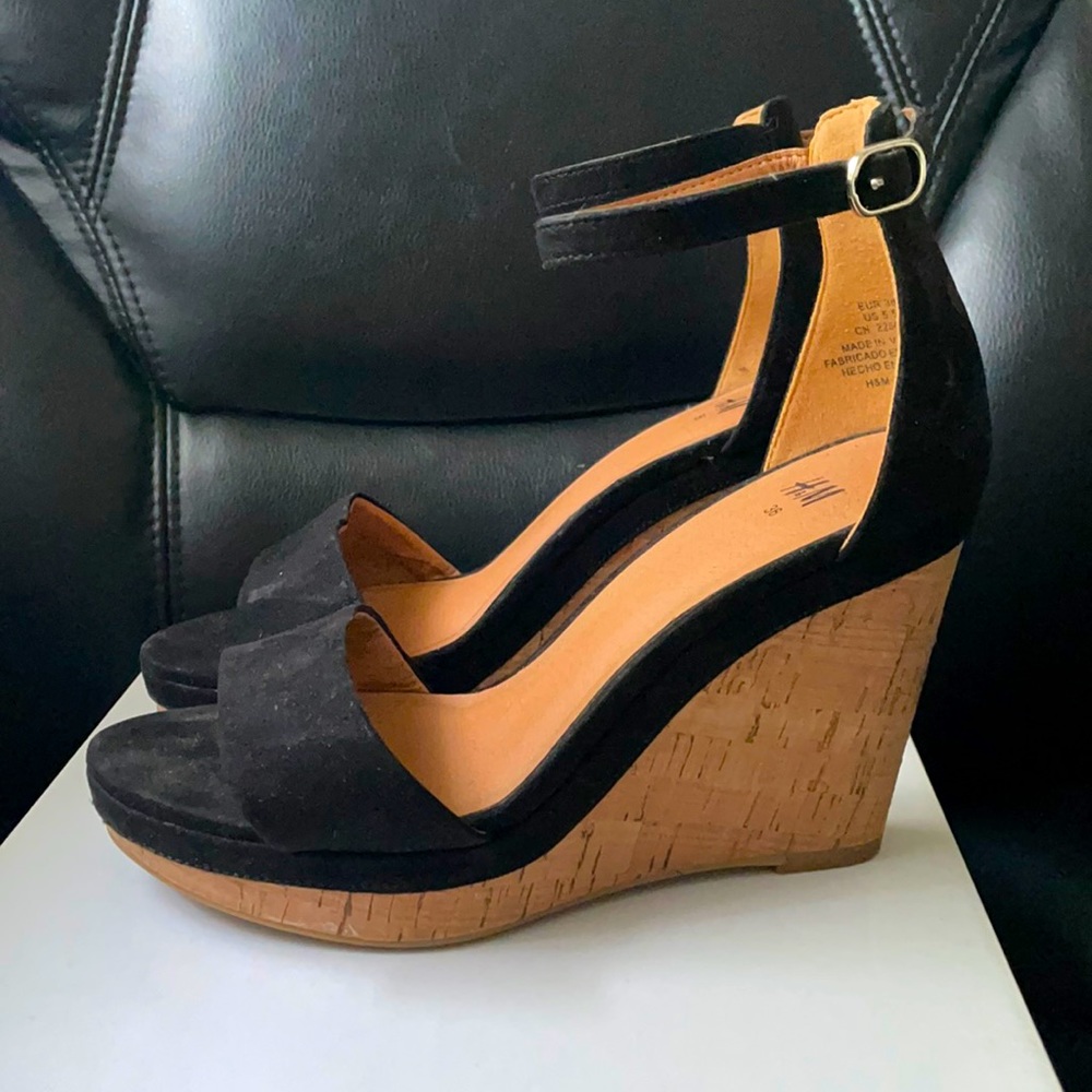 H&M cork ankle strap wedges